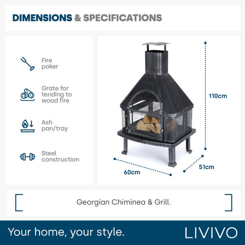 Georgian Steel Chiminea & Grill